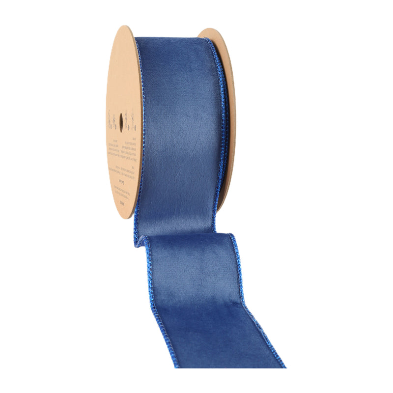 2 1/2" Reversible Classic Velvet Wired Ribbon | Electric Blue/Shimmer Blue| 10 Yard Roll