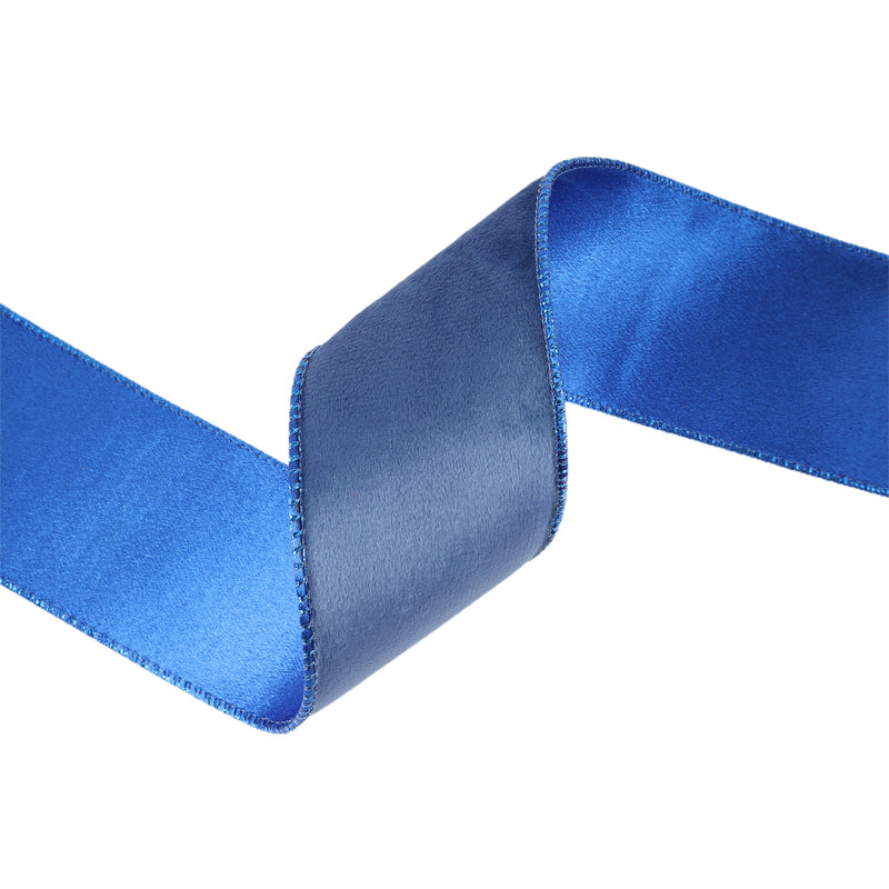 2 1/2" Reversible Classic Velvet Wired Ribbon | Electric Blue/Shimmer Blue| 10 Yard Roll