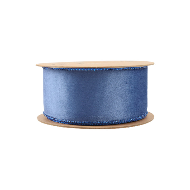 2 1/2" Reversible Classic Velvet Wired Ribbon | Electric Blue/Shimmer Blue| 10 Yard Roll