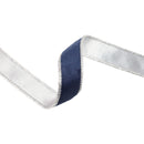 1" Reversible Classic Velvet Wired Ribbon | Navy/Silver | 10 Yard Roll