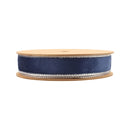 1" Reversible Classic Velvet Wired Ribbon | Navy/Silver | 10 Yard Roll