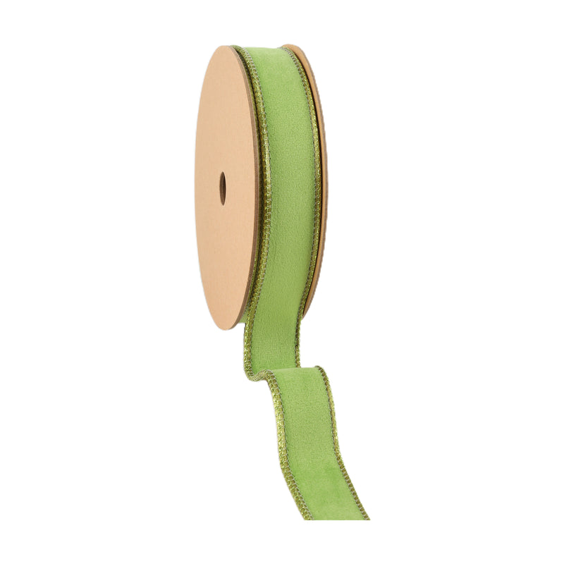 1" Reversible Classic Velvet Wired Ribbon | Lime/Shimmer Lime | 10 Yard Roll