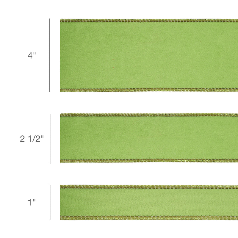 4" Reversible Classic Velvet Wired Ribbon | Lime/Lime | 10 Yard Roll
