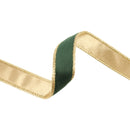 1" Reversible Classic Velvet Wired Ribbon | Green/Gold | 10 Yard Roll