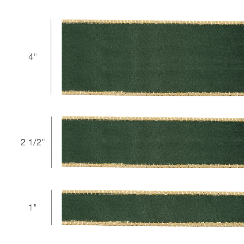 2 1/2" Reversible Classic Velvet Wired Ribbon | Green/Gold | 10 Yard Roll