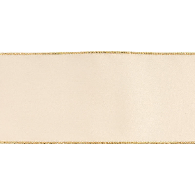 4" Reversible Classic Velvet Wired Ribbon | Ivory/Gold | 10 Yard Roll