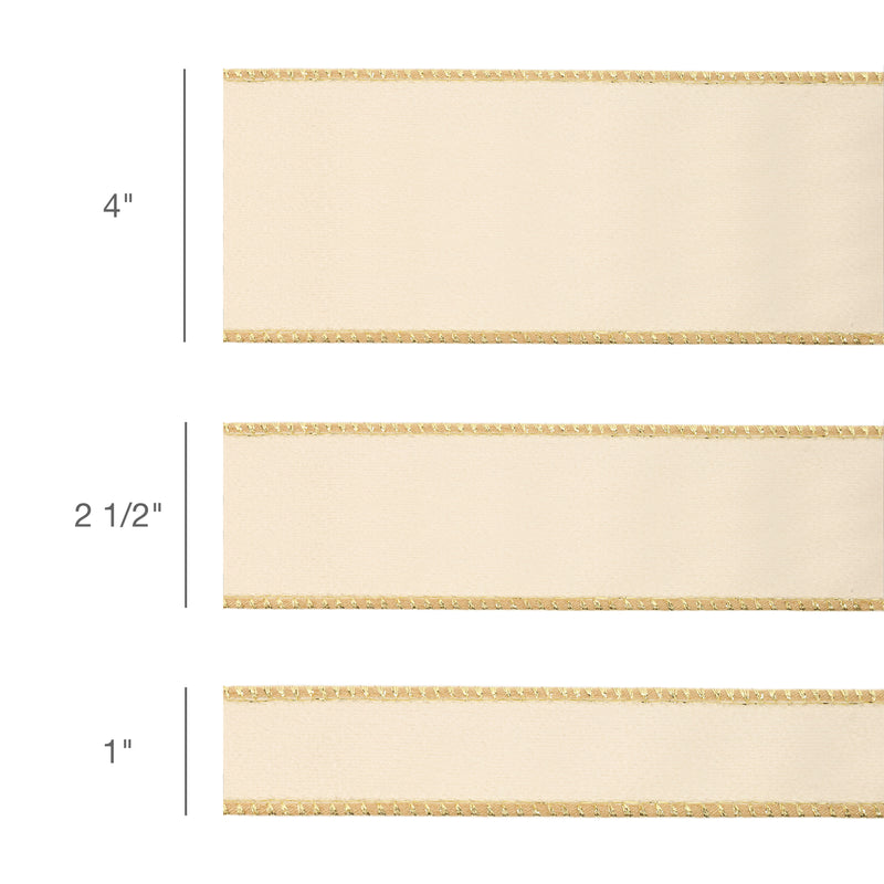4" Reversible Classic Velvet Wired Ribbon | Ivory/Gold | 10 Yard Roll