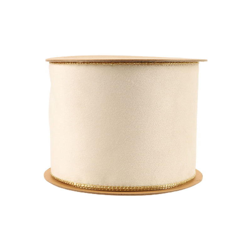 4" Reversible Classic Velvet Wired Ribbon | Ivory/Gold | 10 Yard Roll