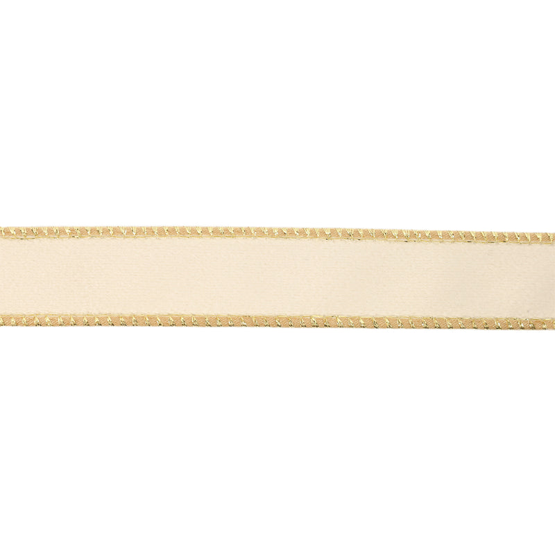 1" Reversible Classic Velvet Wired Ribbon | Ivory/Gold | 10 Yard Roll