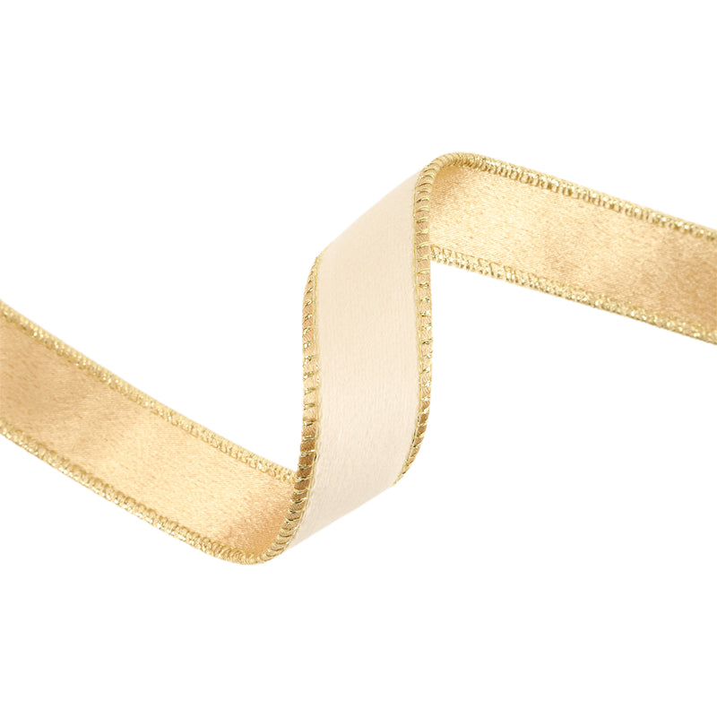 1" Reversible Classic Velvet Wired Ribbon | Ivory/Gold | 10 Yard Roll
