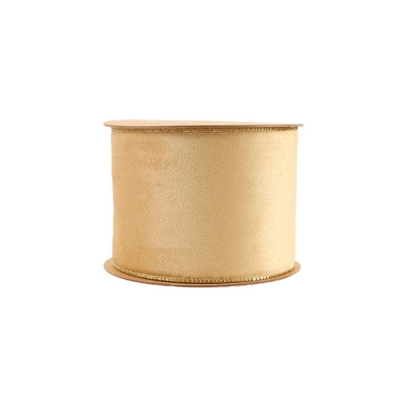 4" Reversible Classic Velvet Wired Ribbon | Tan/Gold | 10 Yard Roll