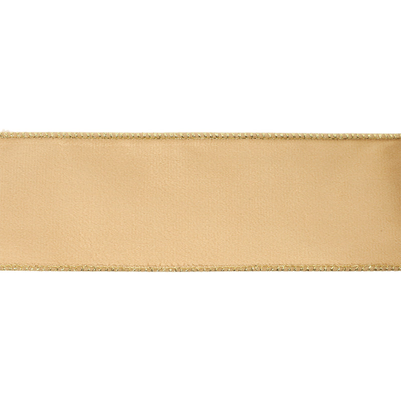 2 1/2" Reversible Classic Velvet Wired Ribbon | Tan/Gold | 10 Yard Roll