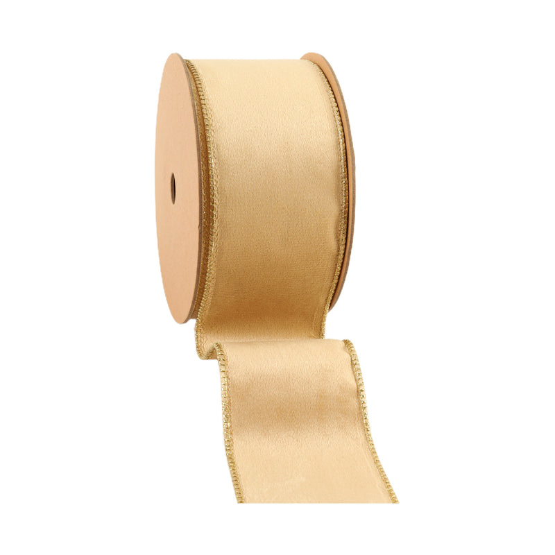 2 1/2" Reversible Classic Velvet Wired Ribbon | Tan/Gold | 10 Yard Roll