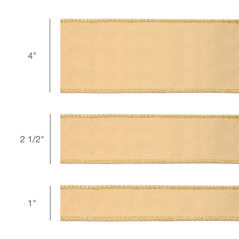 2 1/2" Reversible Classic Velvet Wired Ribbon | Tan/Gold | 10 Yard Roll