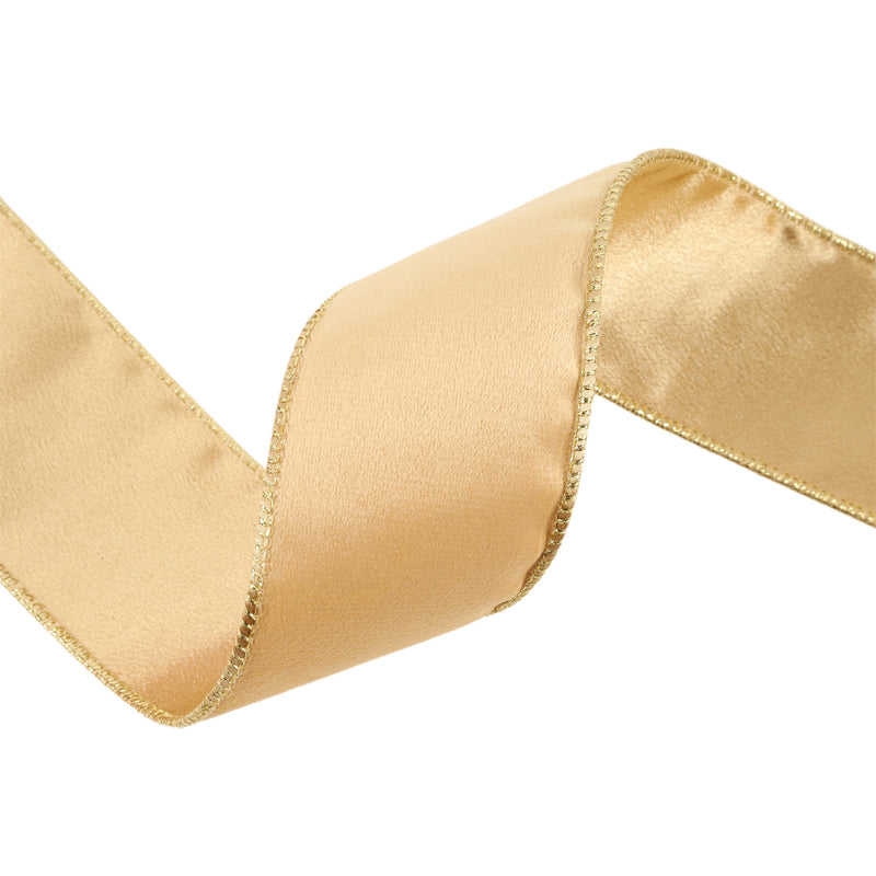 2 1/2" Reversible Classic Velvet Wired Ribbon | Tan/Gold | 10 Yard Roll
