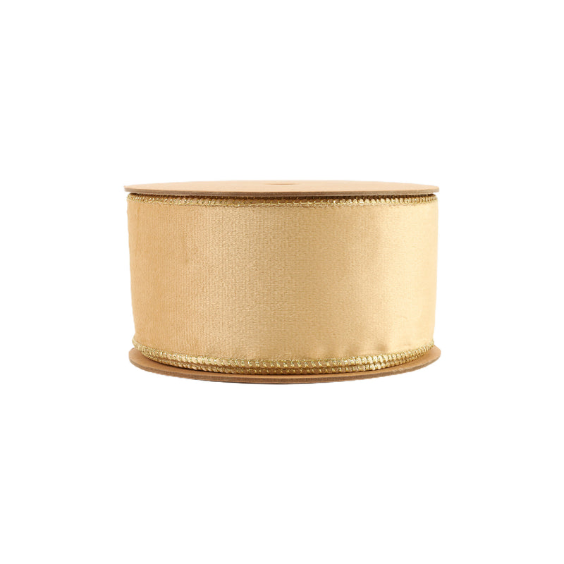 2 1/2" Reversible Classic Velvet Wired Ribbon | Tan/Gold | 10 Yard Roll