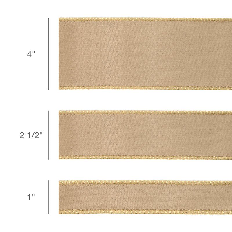 1" Reversible Classic Velvet Wired Ribbon | Latte/Gold | 10 Yard Roll