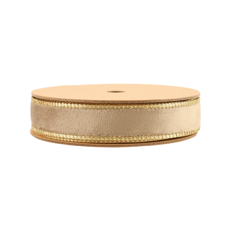 1" Reversible Classic Velvet Wired Ribbon | Latte/Gold | 10 Yard Roll