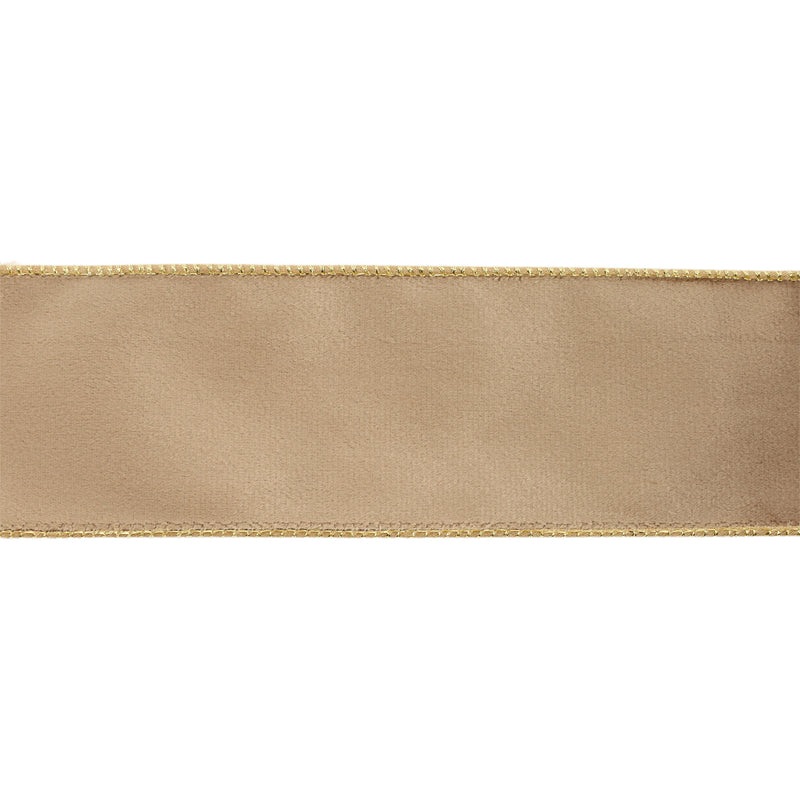 2 1/2" Reversible Classic Velvet Wired Ribbon | Latte/Gold | 10 Yard Roll