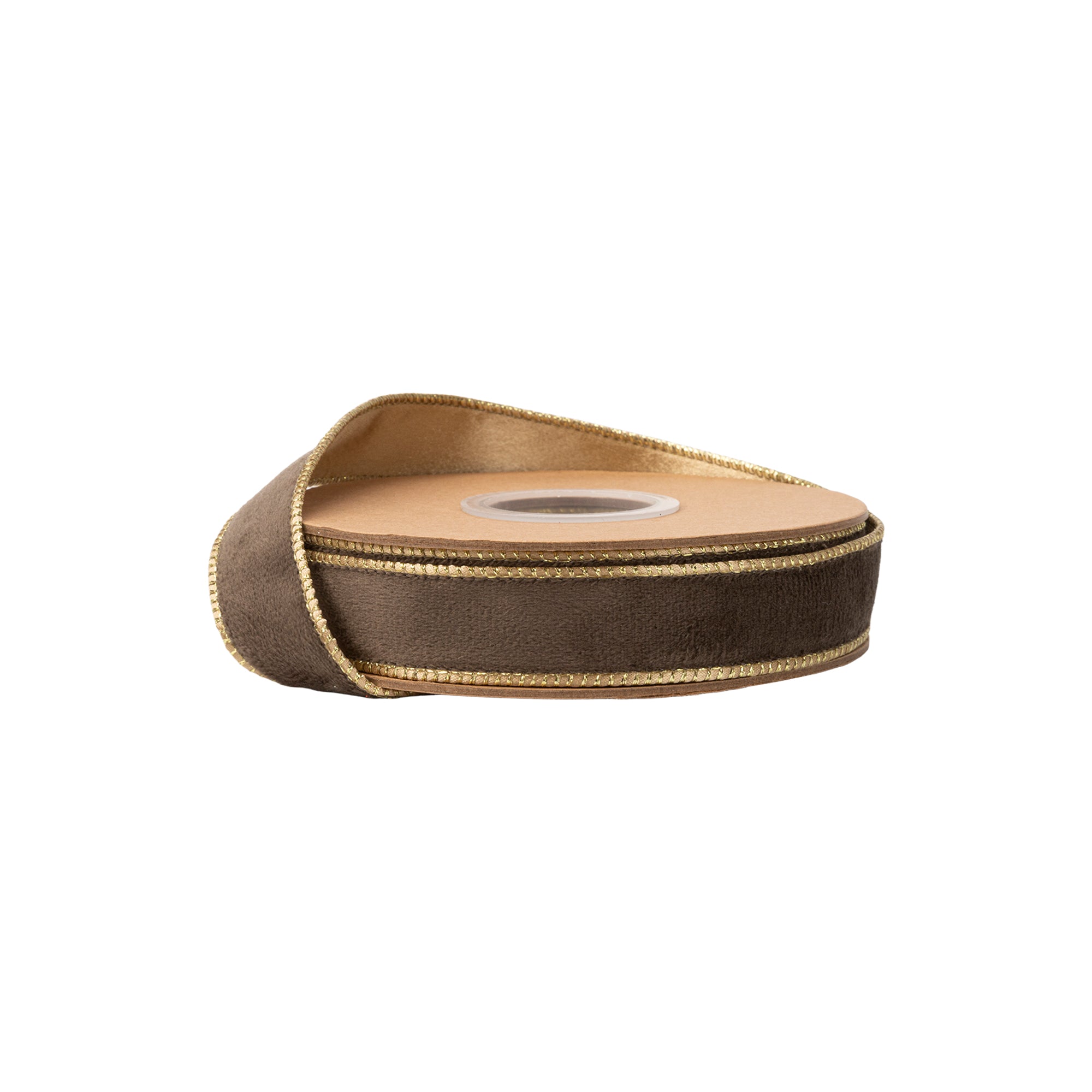 1” Reversible Classic Velvet Wired Ribbon | Brown w/ Gold Shimmer Sati