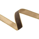 1” Reversible Classic Velvet Wired Ribbon | Brown w/ Gold Shimmer Satin Backing | 10 Yard Roll