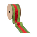 2 1/2" Wired Ribbon | Green Glitter with Red Velvet Stripe | 10 Yard Roll