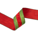 2 1/2" Wired Ribbon | Green Glitter with Red Velvet Stripe | 10 Yard Roll