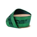 2 1/2" Wired Ribbon | Green Glitter with Green Velvet Stripe | 10 Yard Roll