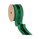 2 1/2" Wired Ribbon | Green Glitter with Green Velvet Stripe | 10 Yard Roll