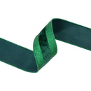 2 1/2" Wired Ribbon | Green Glitter with Green Velvet Stripe | 10 Yard Roll