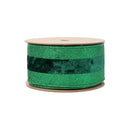 2 1/2" Wired Ribbon | Green Glitter with Green Velvet Stripe | 10 Yard Roll