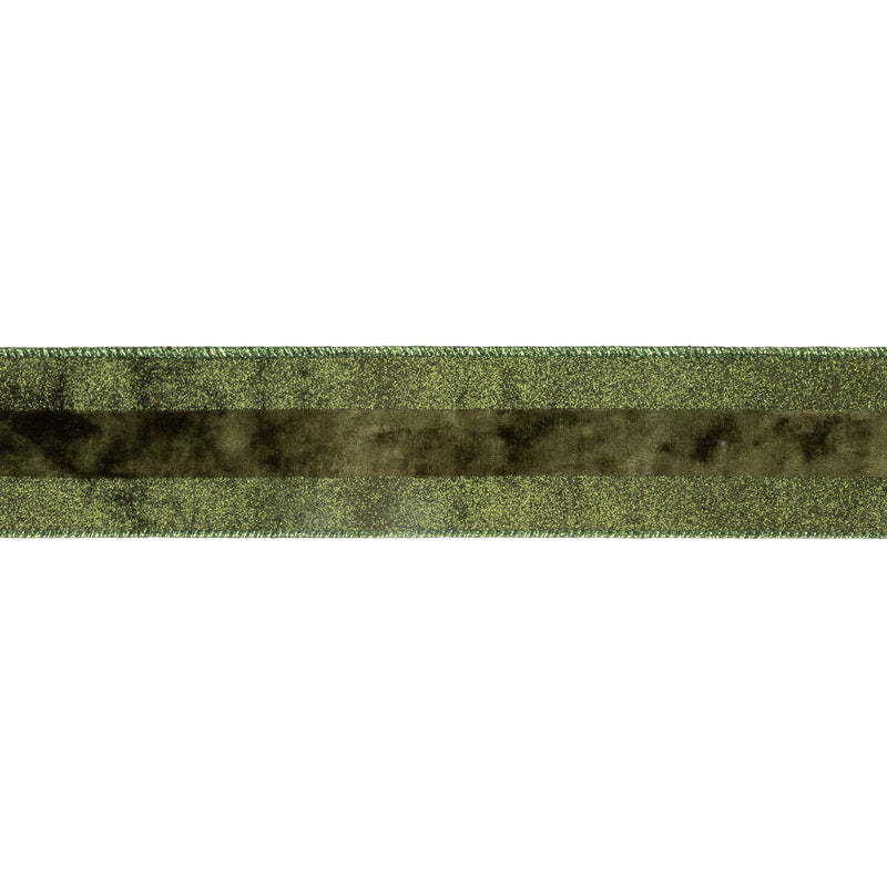 2 1/2" Wired Ribbon | Dark Glitter with Dark Velvet Stripe | 10 Yard Roll