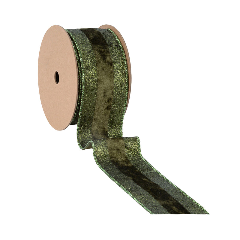 2 1/2" Wired Ribbon | Dark Glitter with Dark Velvet Stripe | 10 Yard Roll