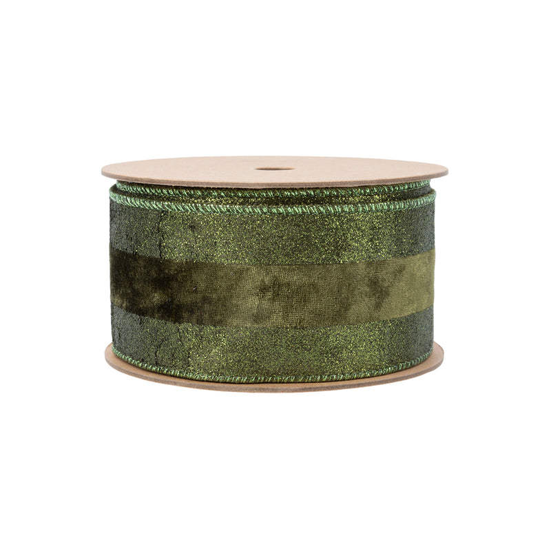 2 1/2" Wired Ribbon | Dark Glitter with Dark Velvet Stripe | 10 Yard Roll