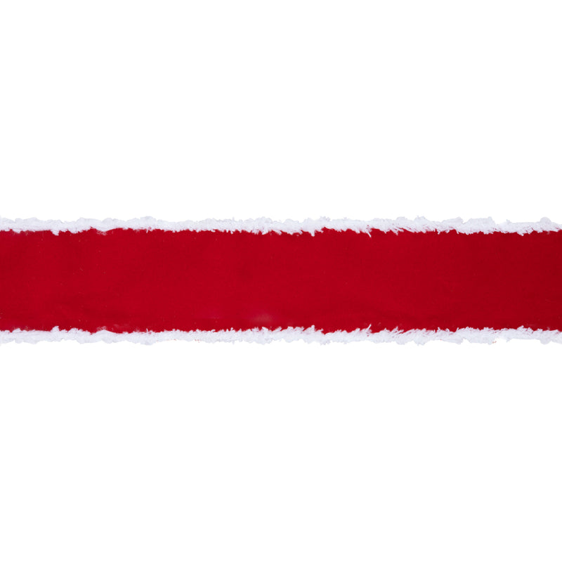 2 1/2" Wired Velvet Ribbon | Red with White Fuzzy Edge | 10 Yard Roll