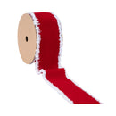 2 1/2" Wired Velvet Ribbon | Red with White Fuzzy Edge | 10 Yard Roll