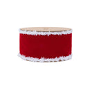 2 1/2" Wired Velvet Ribbon | Red with White Fuzzy Edge | 10 Yard Roll
