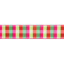 2 1/2" Velvet Ribbon | Florescent Pink/Green Plaid w/ Pink Stripe Backing | 10 Yard Roll