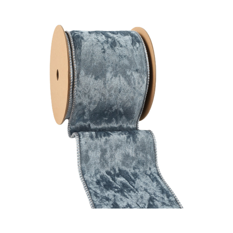 4" Reversible Frosted Velvet Wired Ribbon | Blue/Blue | 10 Yard Roll