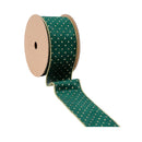 2 1/2" Wired Velvet | Dark Green with Gold Metallic Dot | 10 Yard Roll