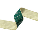 2 1/2" Wired Velvet | Dark Green with Gold Metallic Dot | 10 Yard Roll