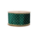 2 1/2" Wired Velvet | Dark Green with Gold Metallic Dot | 10 Yard Roll