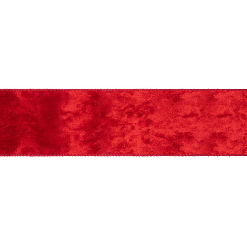 4" Wired Velvet Ribbon | Red with Black/White Check Backing | 10 Yard Roll