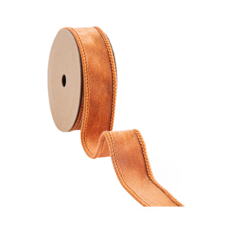 1" Wired Velour Ribbon | Orange w/ Orange Backing | 10 Yard Roll