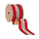 2 1/2" Wired Velvet Ribbon | Red with Gold Trim and Iridescent Jewel | 10 Yard Spool