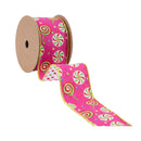 2 1/2" Wired Reversible Velvet | Pink Candies with Polka Dot Backing | 10 Yard Roll
