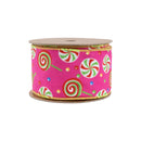 2 1/2" Wired Reversible Velvet | Pink Candies with Polka Dot Backing | 10 Yard Roll