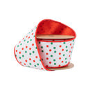 2 1/2" Wired Velvet | Red and Green Polka Dots with Red Backing | 10 Yard Roll