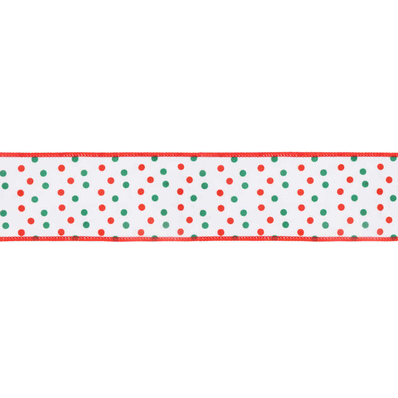 2 1/2" Wired Velvet | Red and Green Polka Dots with Red Backing | 10 Yard Roll