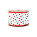 2 1/2" Wired Velvet | Red and Green Polka Dots with Red Backing | 10 Yard Roll